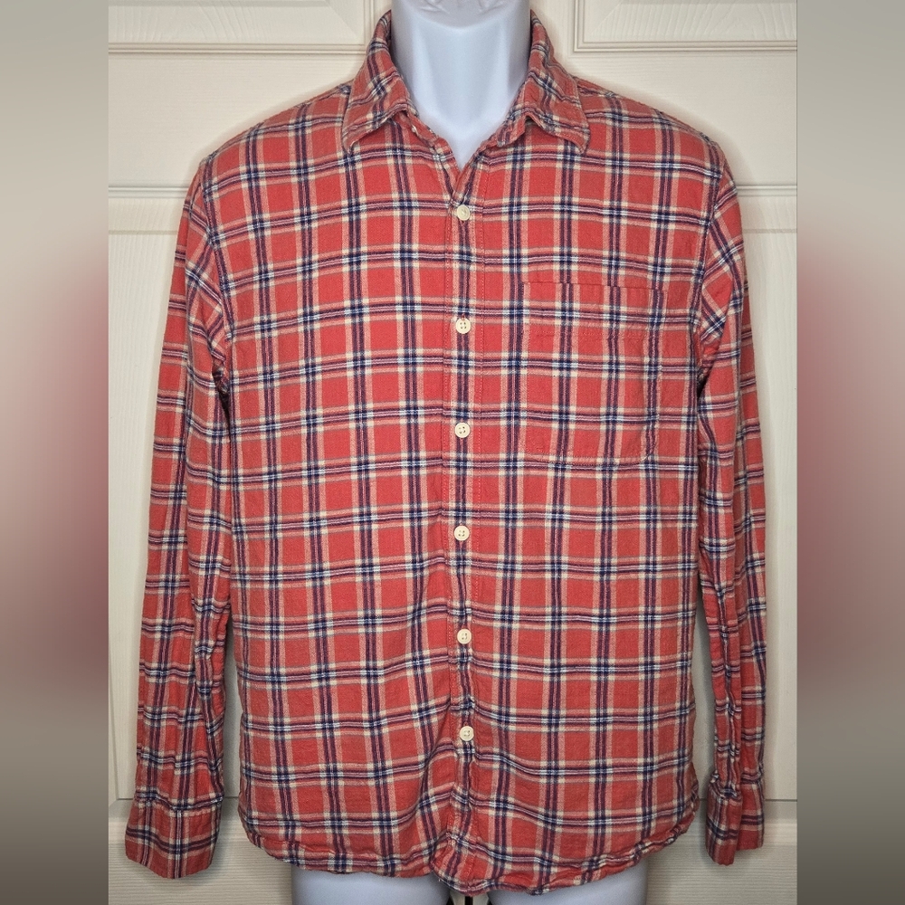 American Eagle Outfitters Red and Blue Plaid Men's Shirt